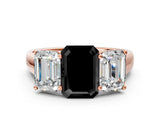 Rose gold Fancy Black Emerald Cut Three-Stone Diamond Ring with Prong Setting on a Classic Band_12