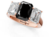 Rose gold Fancy Black Emerald Cut Three-Stone Diamond Ring with Prong Setting on a Classic Band_13