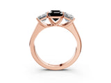 Rose gold Fancy Black Emerald Cut Three-Stone Diamond Ring with Prong Setting on a Classic Band_15