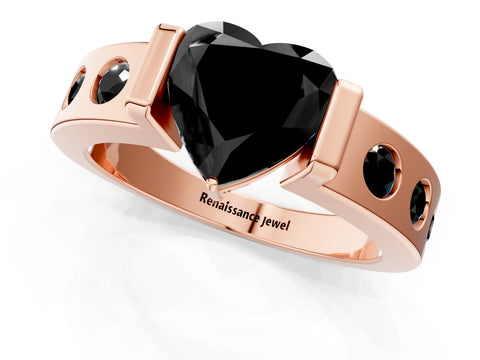 Rose gold Fancy Black Heart Cut Brilliant Channel-Set Diamond Ring with Bezel Prong Setting_1