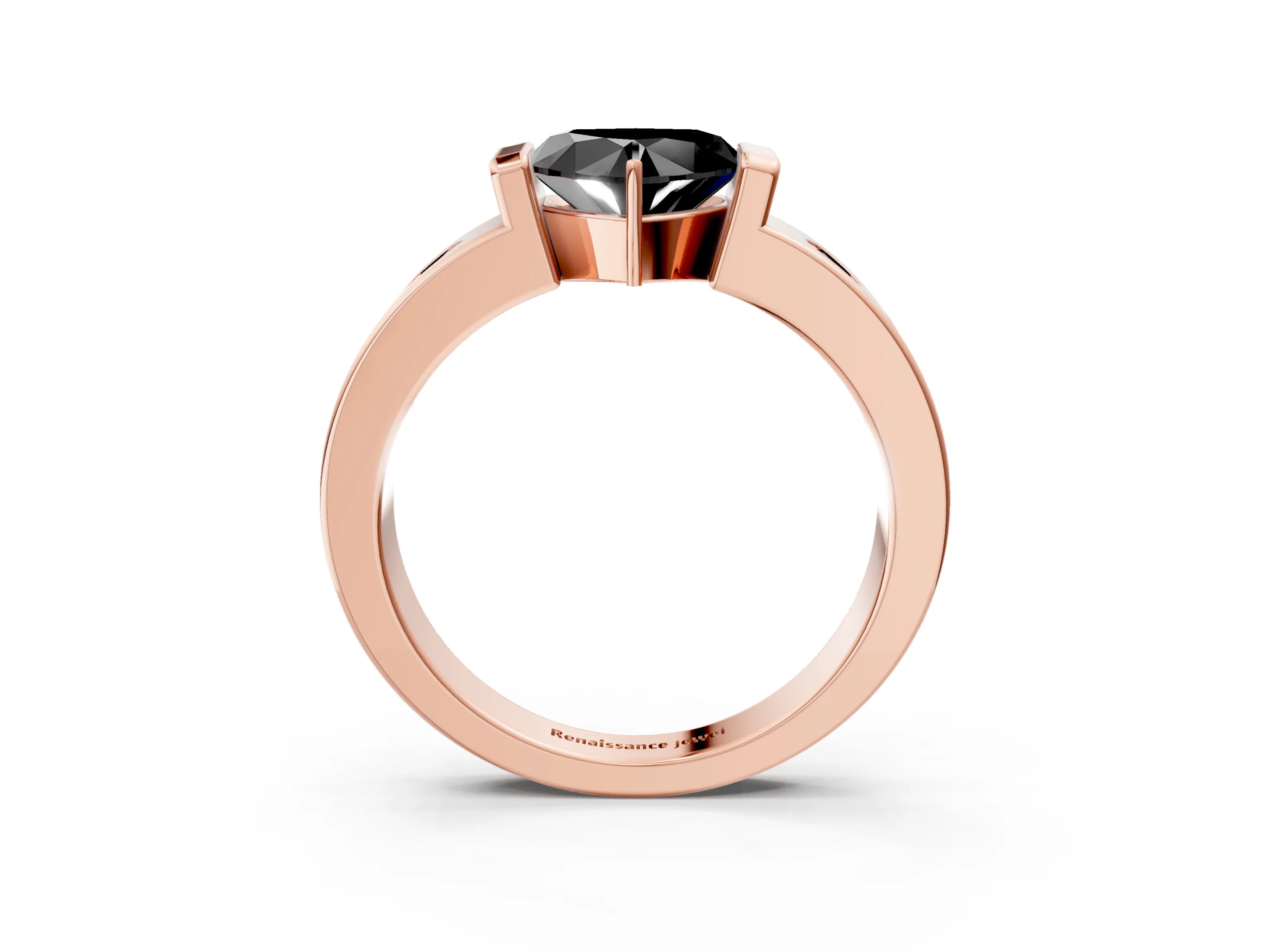 Rose gold Fancy Black Heart Cut Brilliant Channel-Set Diamond Ring with Bezel Prong Setting_3
