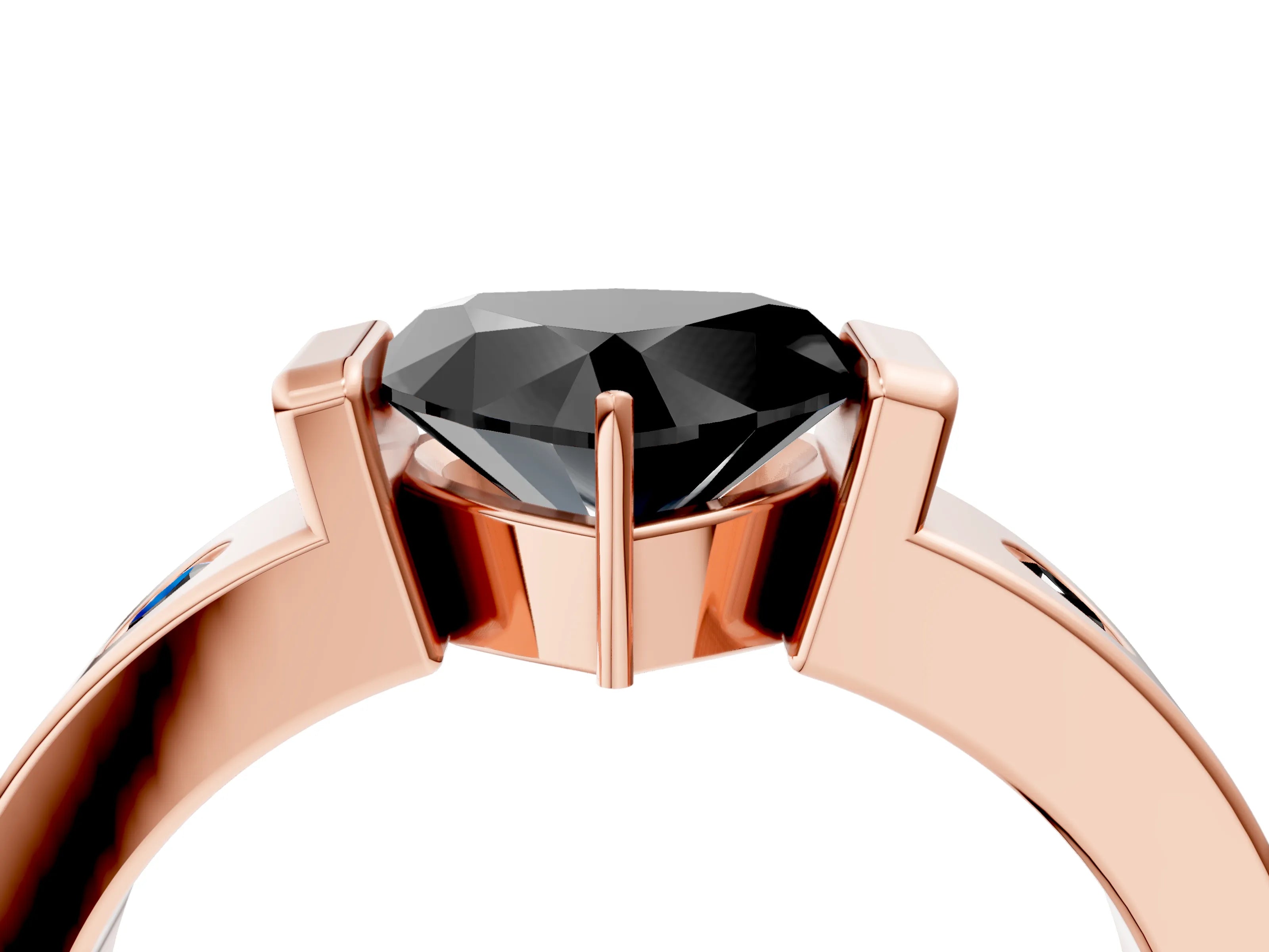 Rose gold Fancy Black Heart Cut Brilliant Channel-Set Diamond Ring with Bezel Prong Setting_4