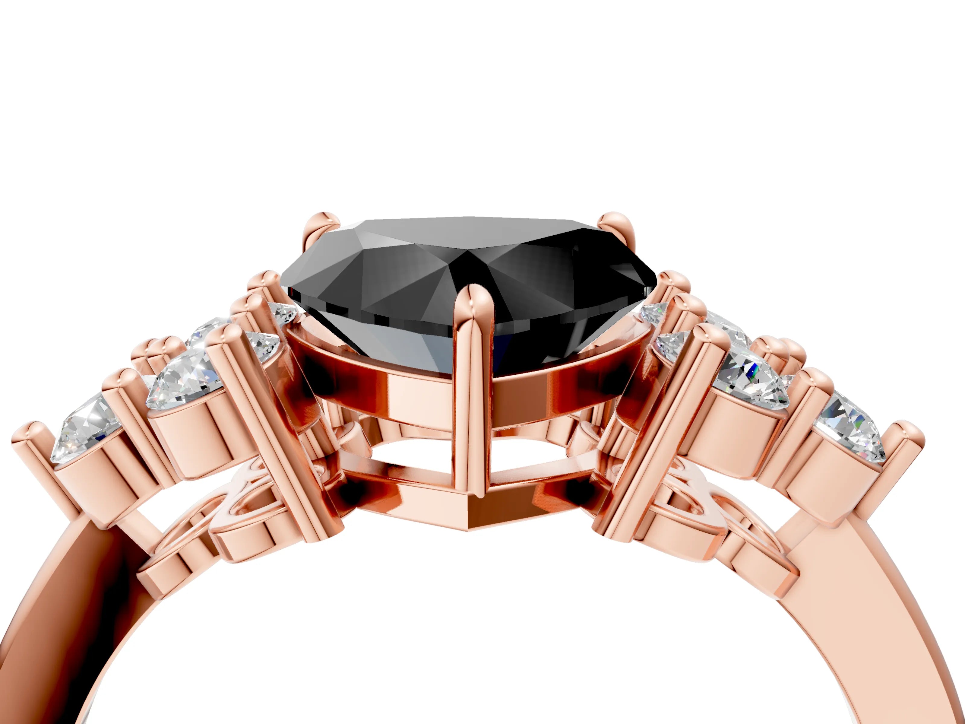 Rose gold Fancy Black Heart Cut Brilliant Diamond Cluster Accent Solitaire Ring with Prong Setting_4