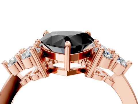 Rose gold Fancy Black Heart Cut Brilliant Diamond Cluster Accent Solitaire Ring with Prong Setting_4