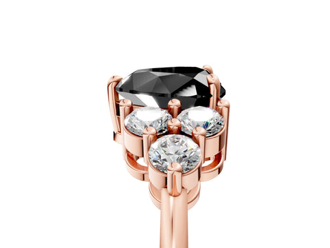 Rose gold Fancy Black Heart Cut Brilliant Diamond Cluster Accent Solitaire Ring with Prong Setting_5
