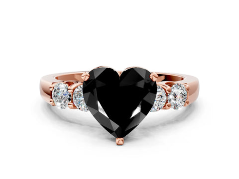 Rose gold Fancy Black Heart Cut Brilliant Diamond Five-Stone Engagement Ring with Prong Setting on a Classic Band_3