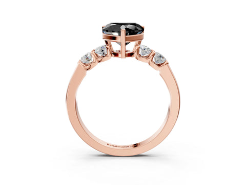 Rose gold Fancy Black Heart Cut Brilliant Diamond Five-Stone Engagement Ring with Prong Setting on a Classic Band_6