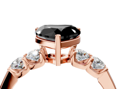 Rose gold Fancy Black Heart Cut Brilliant Diamond Five-Stone Engagement Ring with Prong Setting on a Classic Band_7