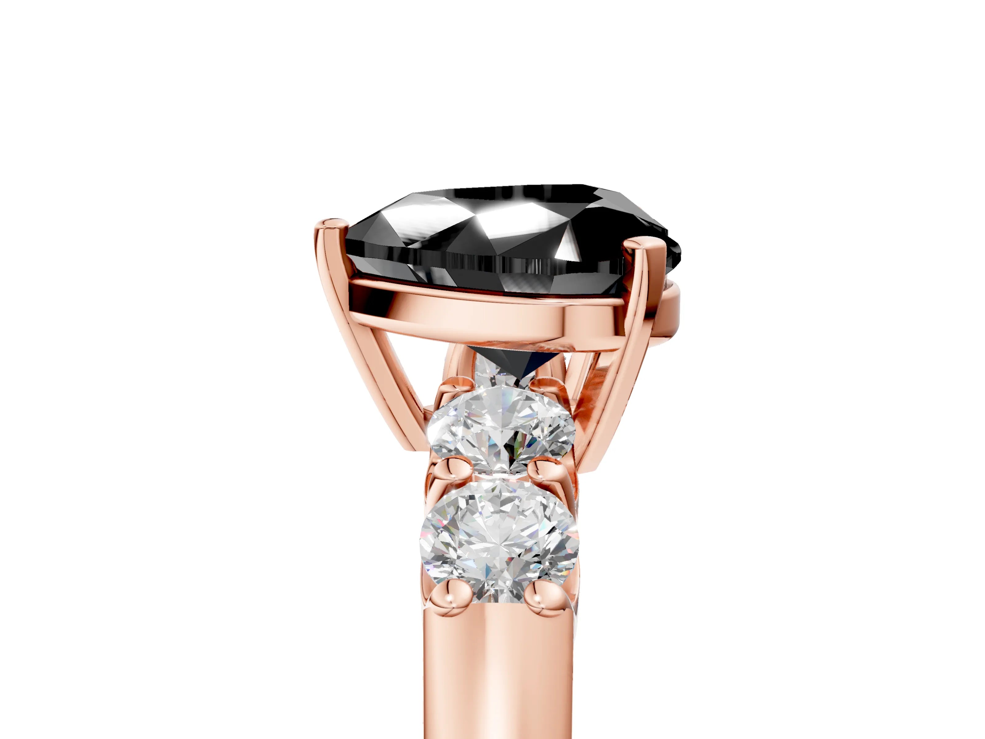 Rose gold Fancy Black Heart Cut Brilliant Diamond Five-Stone Engagement Ring with Prong Setting on a Classic Band_8