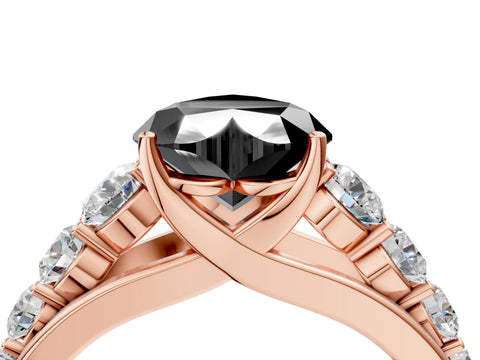 Rose gold Fancy Black Heart Cut Brilliant Diamond Pavé Band with Six-Prong Setting_4