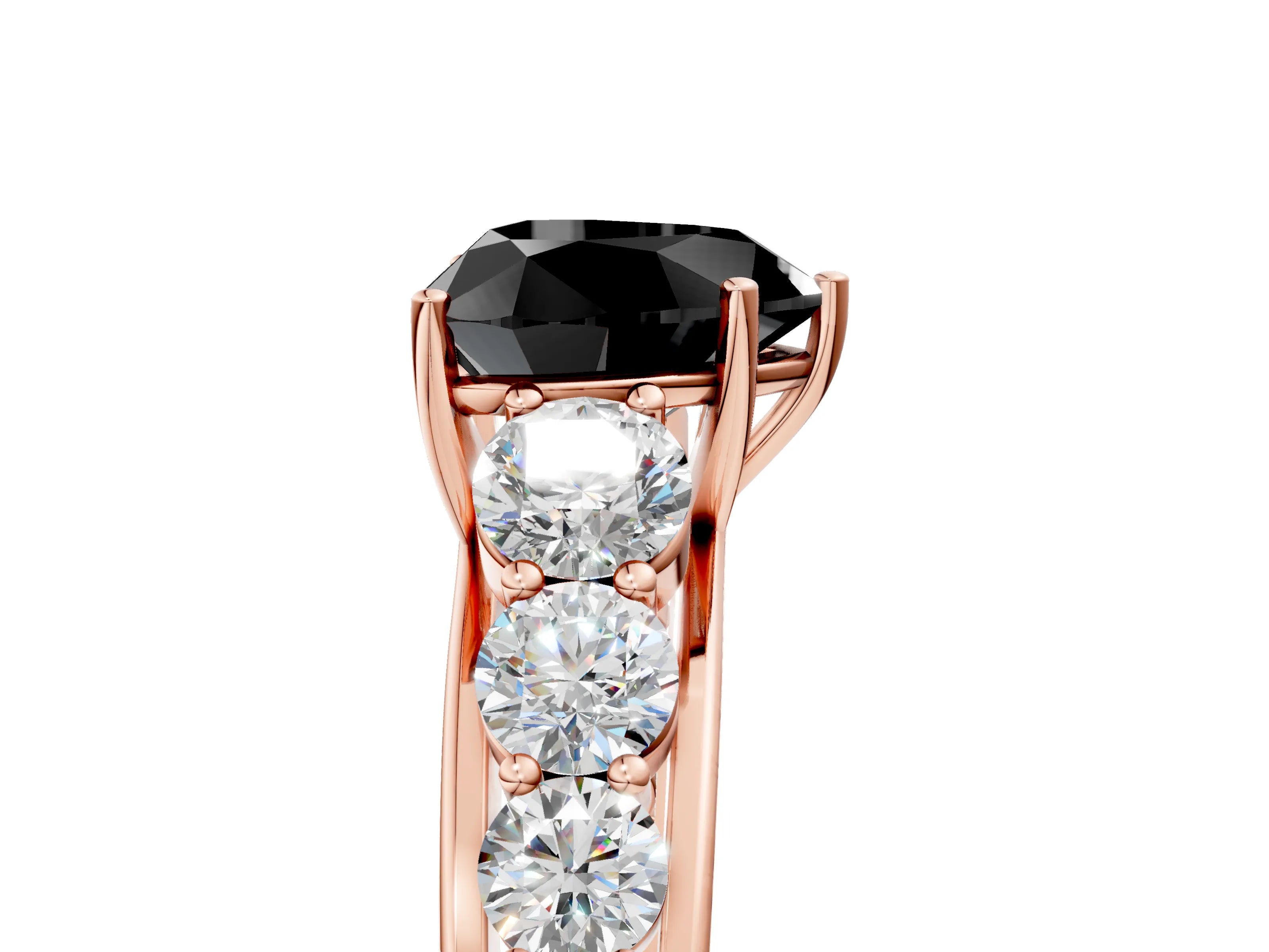 Rose gold Fancy Black Heart Cut Brilliant Diamond Pavé Band with Six-Prong Setting_5
