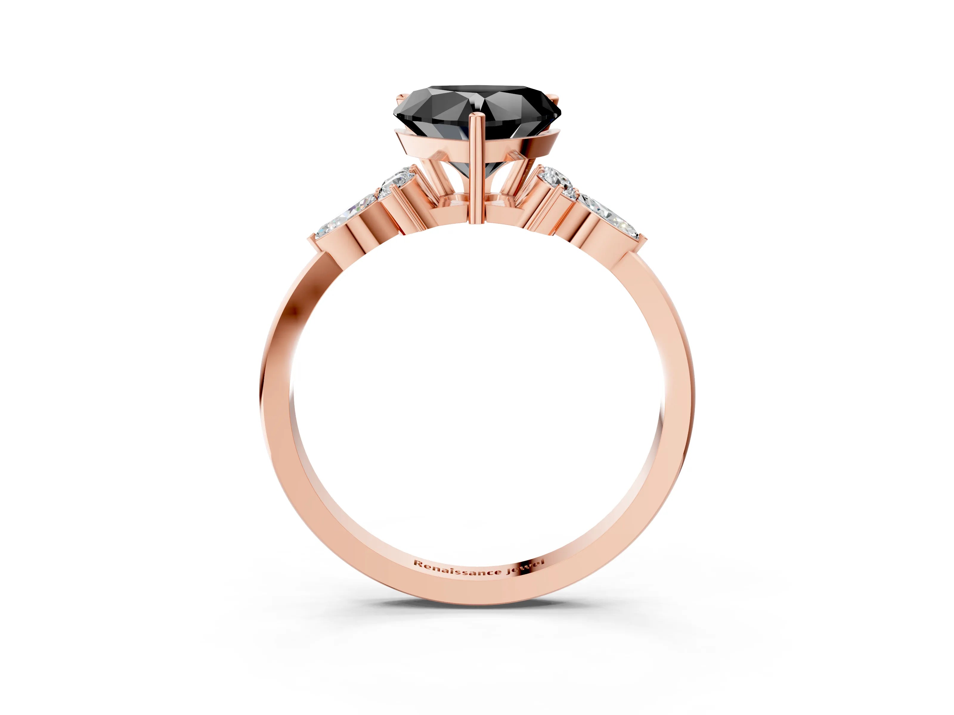 Rose gold Fancy Black Heart Cut Brilliant Diamond Solitaire Ring with Pear Side Stones and Four-Prong Setting_6