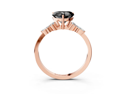 Rose gold Fancy Black Heart Cut Brilliant Diamond Solitaire Ring with Pear Side Stones and Four-Prong Setting_6