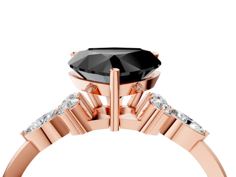 Rose gold Fancy Black Heart Cut Brilliant Diamond Solitaire Ring with Pear Side Stones and Four-Prong Setting_7