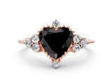 Rose gold Fancy Black Heart Cut Brilliant Diamond with Cluster Setting on a Beaded Band and Four-Prong Setting_12