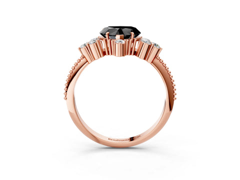 Rose gold Fancy Black Heart Cut Brilliant Diamond with Cluster Setting on a Beaded Band and Four-Prong Setting_3