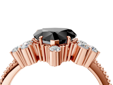 Rose gold Fancy Black Heart Cut Brilliant Diamond with Cluster Setting on a Beaded Band and Four-Prong Setting_4