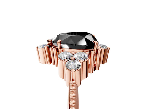Rose gold Fancy Black Heart Cut Brilliant Diamond with Cluster Setting on a Beaded Band and Four-Prong Setting_5