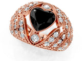 Rose gold Fancy Black Heart Cut Brilliant Halo Pave Diamond Milgrain Ring_1