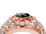 Rose gold Fancy Black Heart Cut Brilliant Halo Pave Diamond Milgrain Ring_4