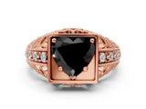 Rose gold Fancy Black Heart Cut Brilliant Milgrain Filigree Diamond Ring with Square Prong Setting