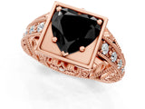 Rose gold Fancy Black Heart Cut Brilliant Milgrain Filigree Diamond Ring with Square Prong Setting_1