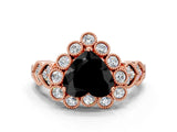 Rose gold Fancy Black Heart Cut Brilliant Milgrain Pave Heart Band Solitaire Ring