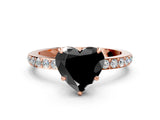 Rose gold Fancy Black Heart Cut Brilliant Pavé Band Solitaire with Four-Prong Setting