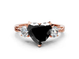 Rose gold Fancy Black Heart Cut Brilliant Three-Stone Diamond Ring with Pavé Band and Four-Prong Setting_3