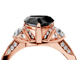 Rose gold Fancy Black Heart Cut Brilliant Three-Stone Diamond Ring with Pavé Band and Four-Prong Setting_7