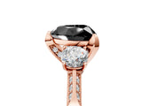 Rose gold Fancy Black Heart Cut Brilliant Three-Stone Diamond Ring with Pavé Band and Four-Prong Setting_8