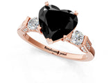 Rose gold Fancy Black Heart Cut Brilliant Three-Stone Pave Band with Four-Prong Setting_1