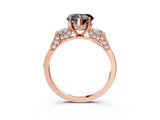 Rose gold Fancy Black Heart Cut Brilliant Three-Stone Pave Band with Four-Prong Setting_3