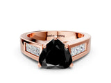 Rose gold Fancy Black Heart Cut Cut Channel Set Solitaire Ring with Four-Prong Setting