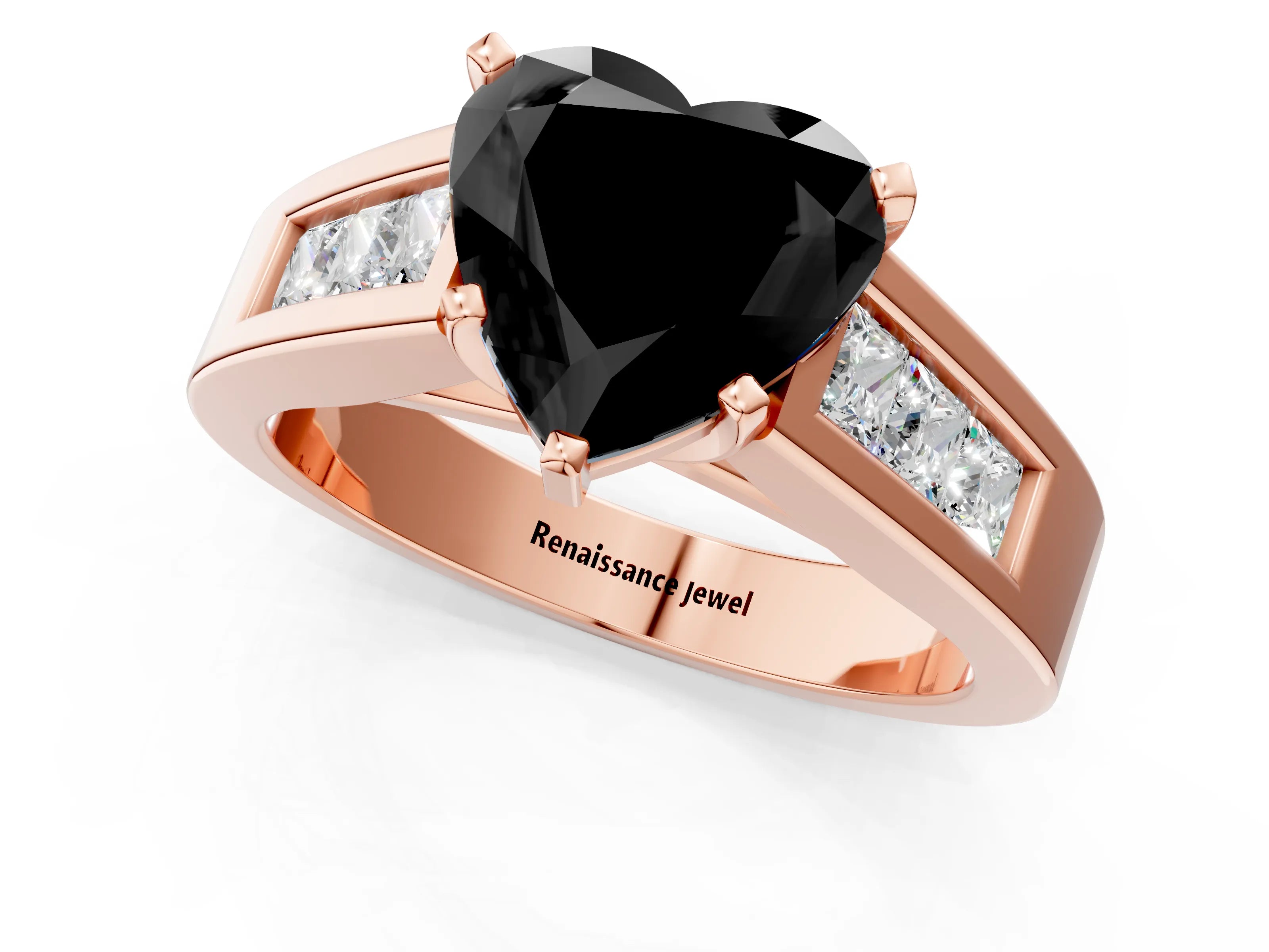 Rose gold Fancy Black Heart Cut Cut Channel Set Solitaire Ring with Four-Prong Setting_1
