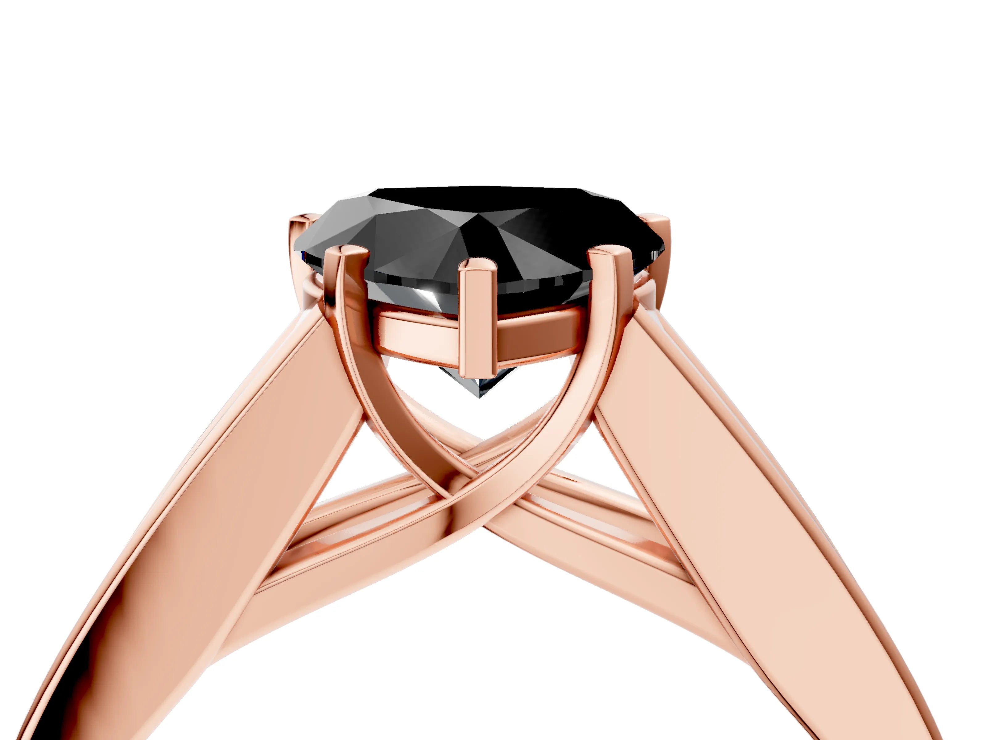 Rose gold Fancy Black Heart Cut Cut Channel Set Solitaire Ring with Four-Prong Setting_4