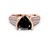 Rose gold Fancy Black Heart Cut Cut Diamond Channel Set Pave Band with Tension Prong Setting