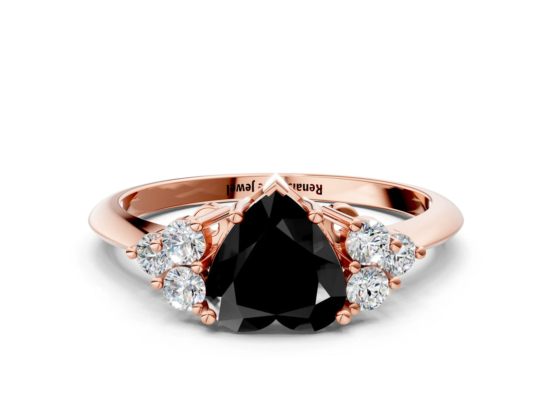 Rose gold Fancy Black Heart Cut Cut Diamond Cluster Ring with Solitaire Band and Four-Prong Setting