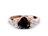 Rose gold Fancy Black Heart Cut Cut Diamond Cluster Ring with Solitaire Band and Four-Prong Setting