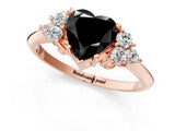 Rose gold Fancy Black Heart Cut Cut Diamond Cluster Ring with Solitaire Band and Four-Prong Setting_1