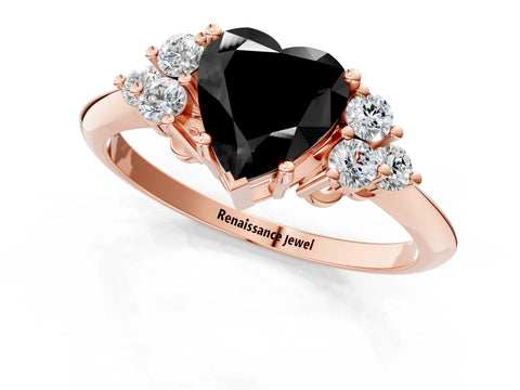 Rose gold Fancy Black Heart Cut Cut Diamond Cluster Ring with Solitaire Band and Four-Prong Setting_13