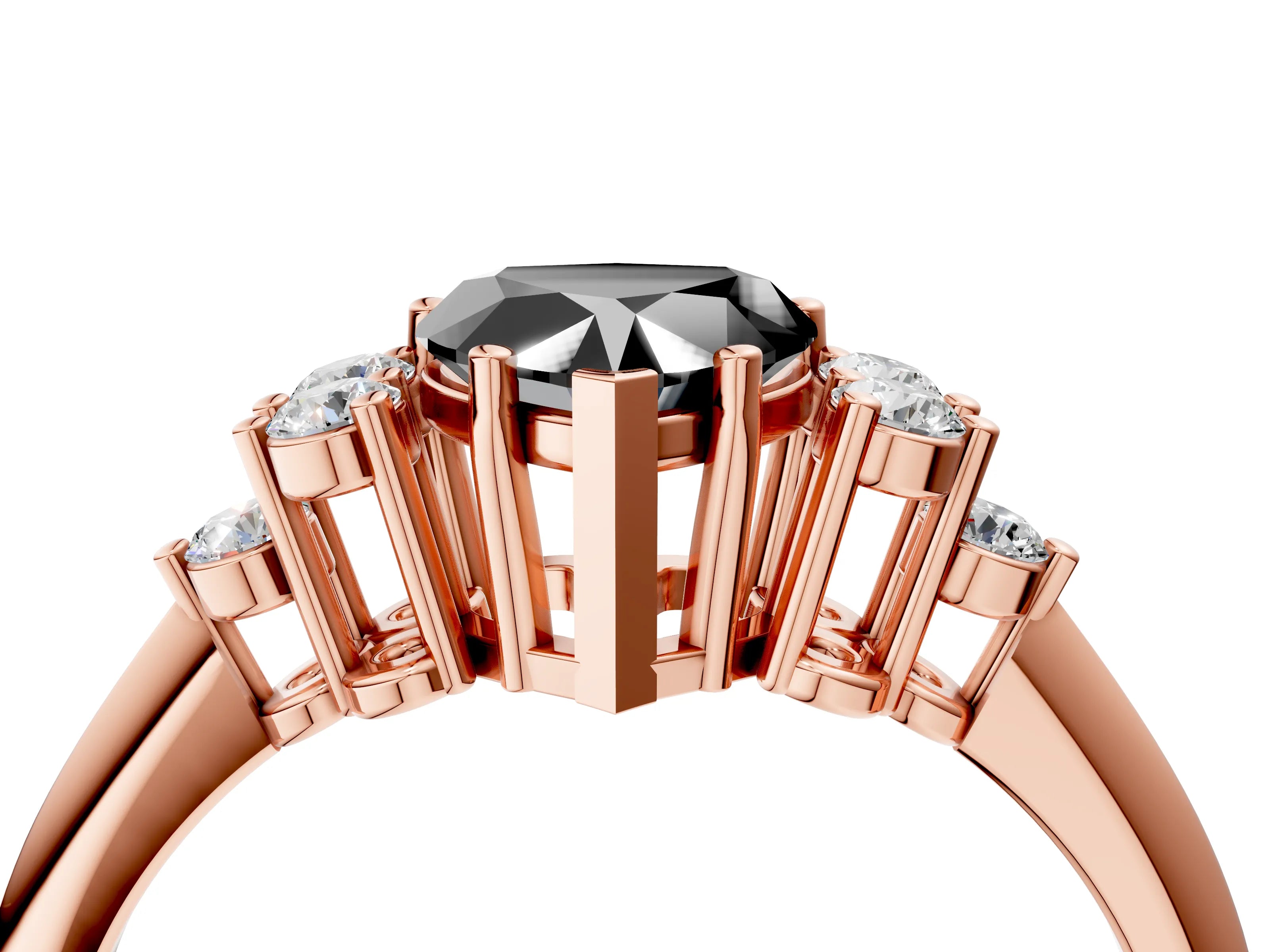 Rose gold Fancy Black Heart Cut Cut Diamond Cluster Ring with Solitaire Band and Four-Prong Setting_16