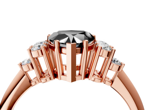Rose gold Fancy Black Heart Cut Cut Diamond Cluster Ring with Solitaire Band and Four-Prong Setting_16