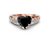 Rose gold Fancy Black Heart Cut Cut Diamond Engagement Ring with Pavé Band and Four-Prong Setting