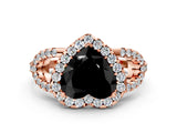 Rose gold Fancy Black Heart Cut Cut Diamond Halo Engagement Ring with Open Split Pavé Band