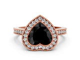 Rose gold Fancy Black Heart Cut-Cut Diamond Halo Engagement Ring with Pave Band and Prong Setting