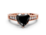Rose gold Fancy Black Heart Cut Cut Diamond Milgrain Pave Band Four-Prong Setting Ring_3