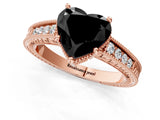 Rose gold Fancy Black Heart Cut Cut Diamond Milgrain Pave Band Four-Prong Setting Ring_4