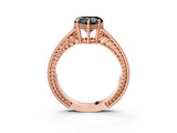 Rose gold Fancy Black Heart Cut Cut Diamond Milgrain Pave Band Four-Prong Setting Ring_6