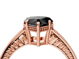 Rose gold Fancy Black Heart Cut Cut Diamond Milgrain Pave Band Four-Prong Setting Ring_7